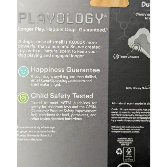 Playology Dual Layer Bone Dog Toy Peanut Butter Scent for Tough Chewers, Medium - Picture 8 of 9